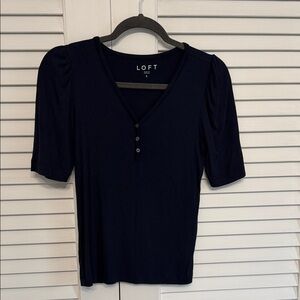 LOFT Navy V-Neck Short Sleeve Tee